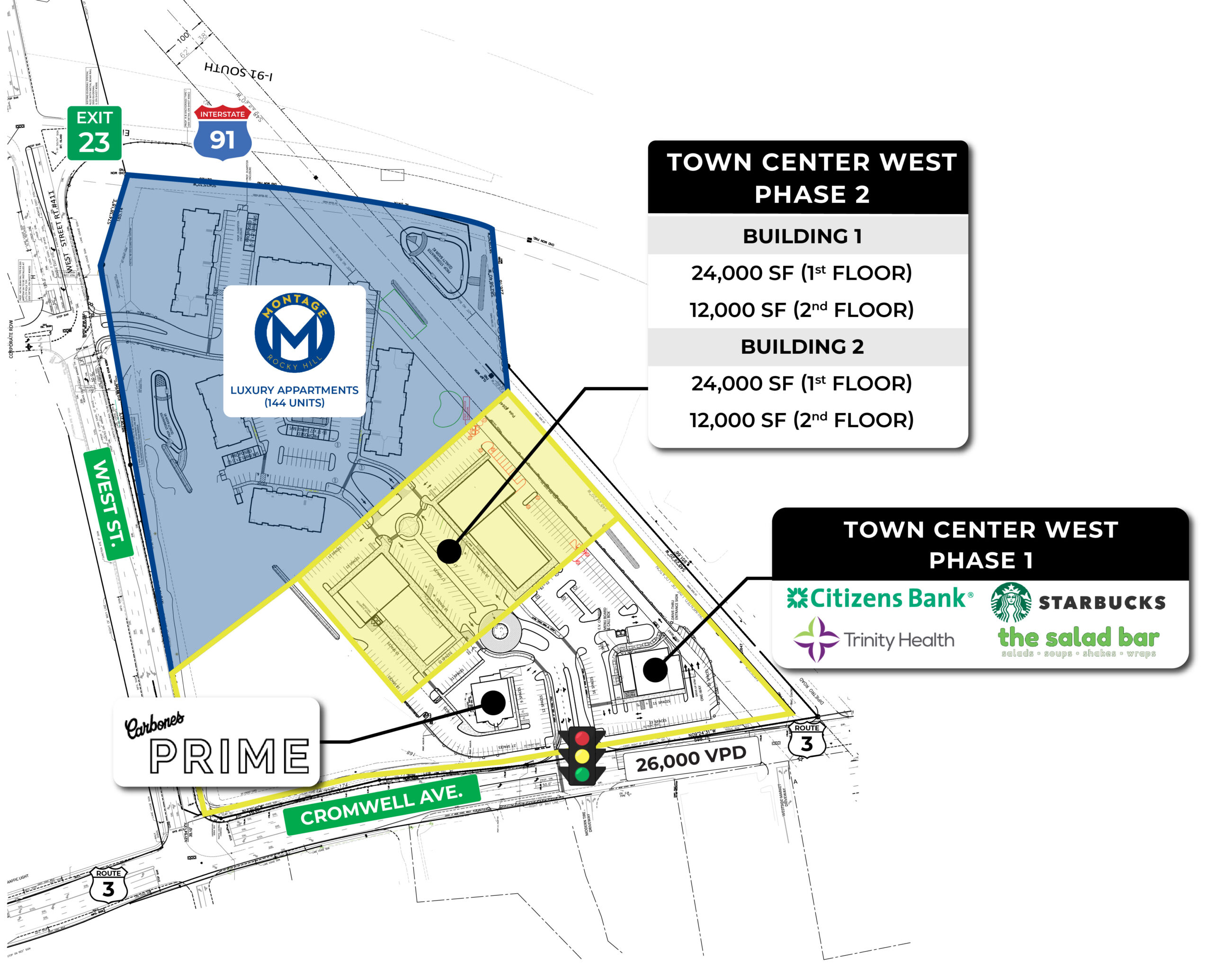 Rocky Hill, CT Town Center West Lifestyle Center Route 3 & West